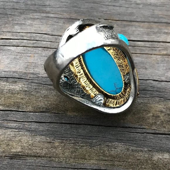 Men Rings Silver/Gold Tone Blue Stone Fashion Ring - Picture 11 of 11